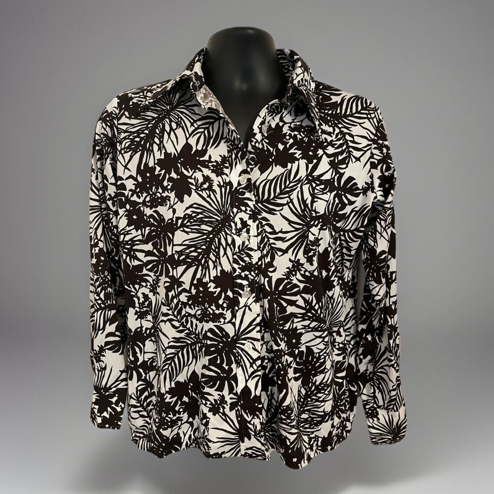 VTG 70s Dagger Collar Shirt Floral Hawaiian Mod Disco Long Sleeve M/L